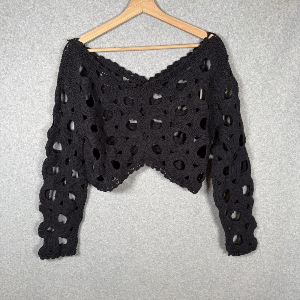 Anthropologie Maeve Cut-Out Crochet Crop Topper in Black One Size